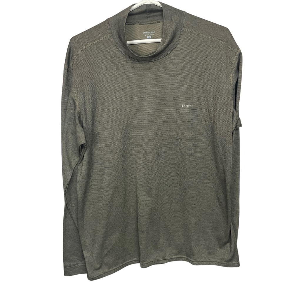 Patagonia Capilene Mock Layering Shirt Olive Tan Stripe Large